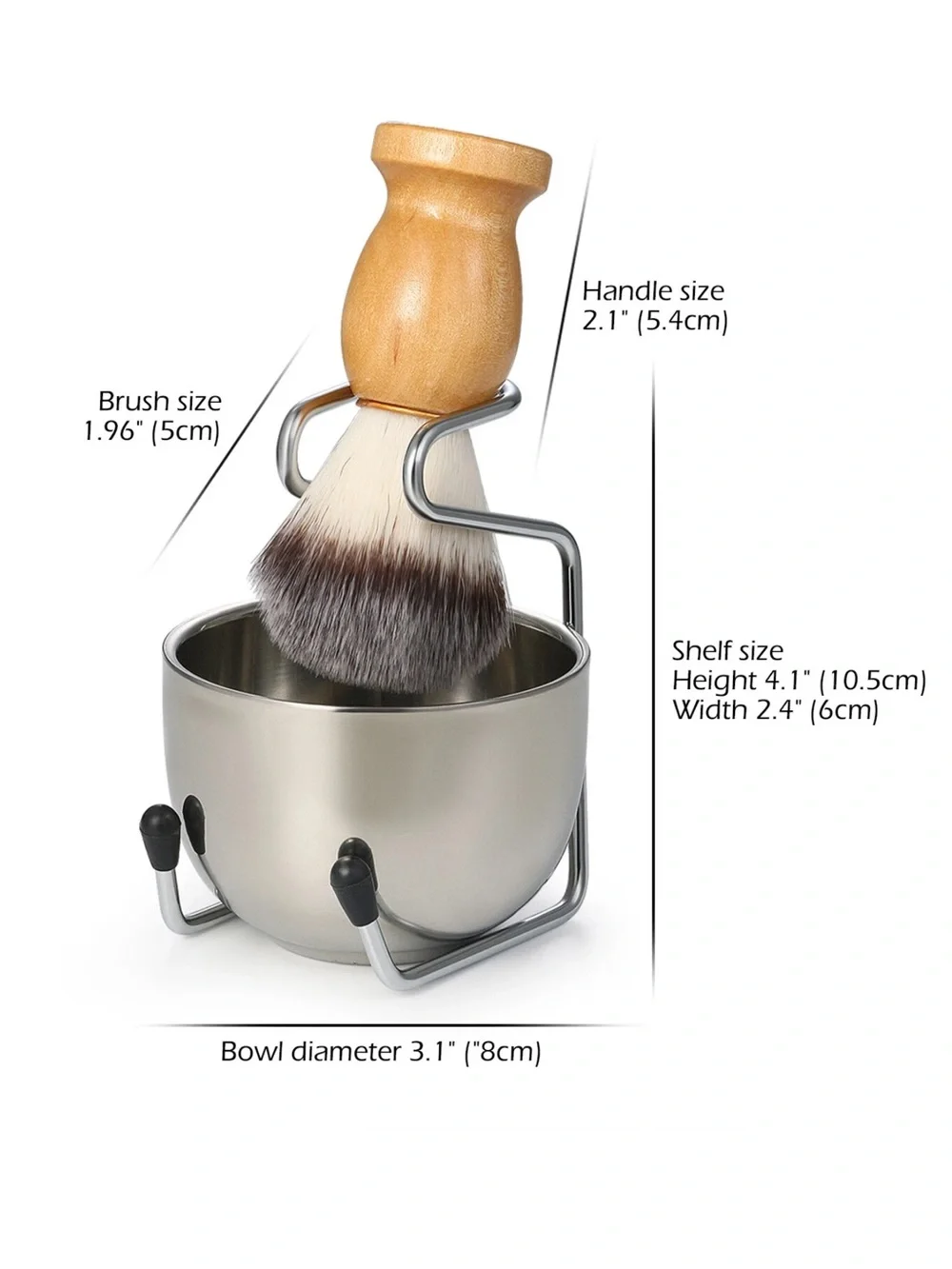 Wood Handle Shaving Brush with Silver Lather Bowl and Stand - Men Grooming NIB